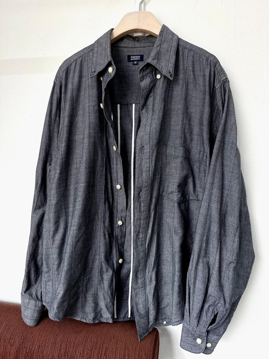 Cotton chambray panel cropped shirt 상품이미지2