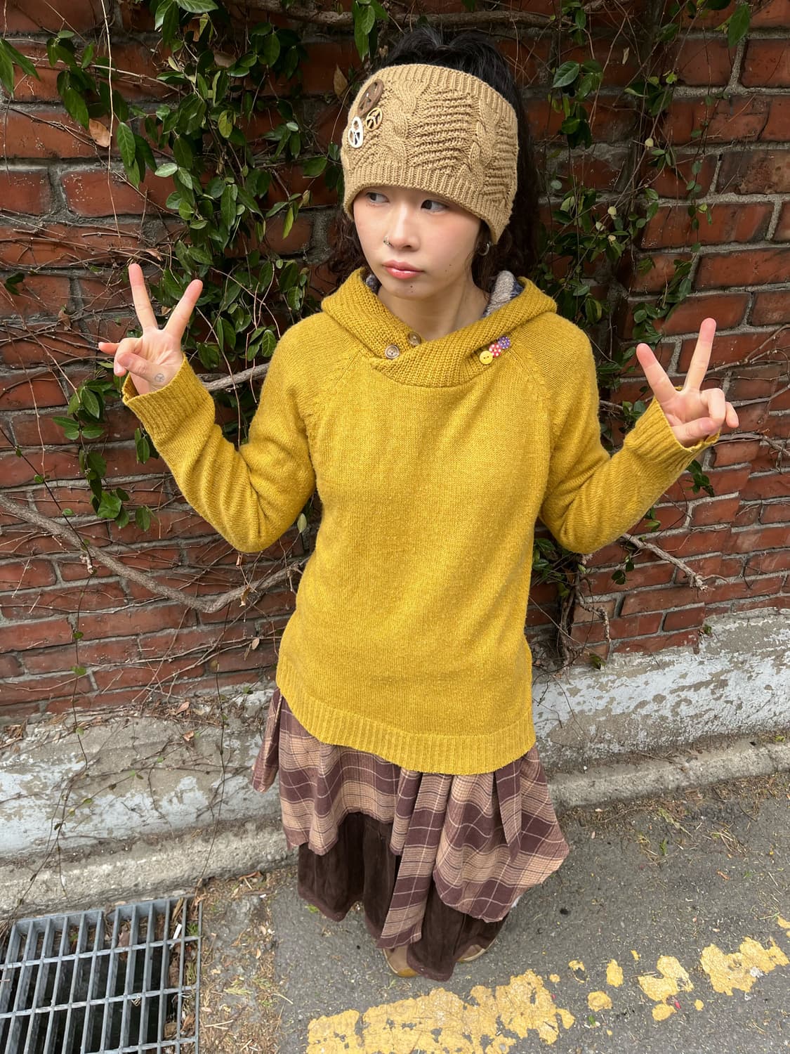 빈티지 노랑 후드 니트 상품이미지1