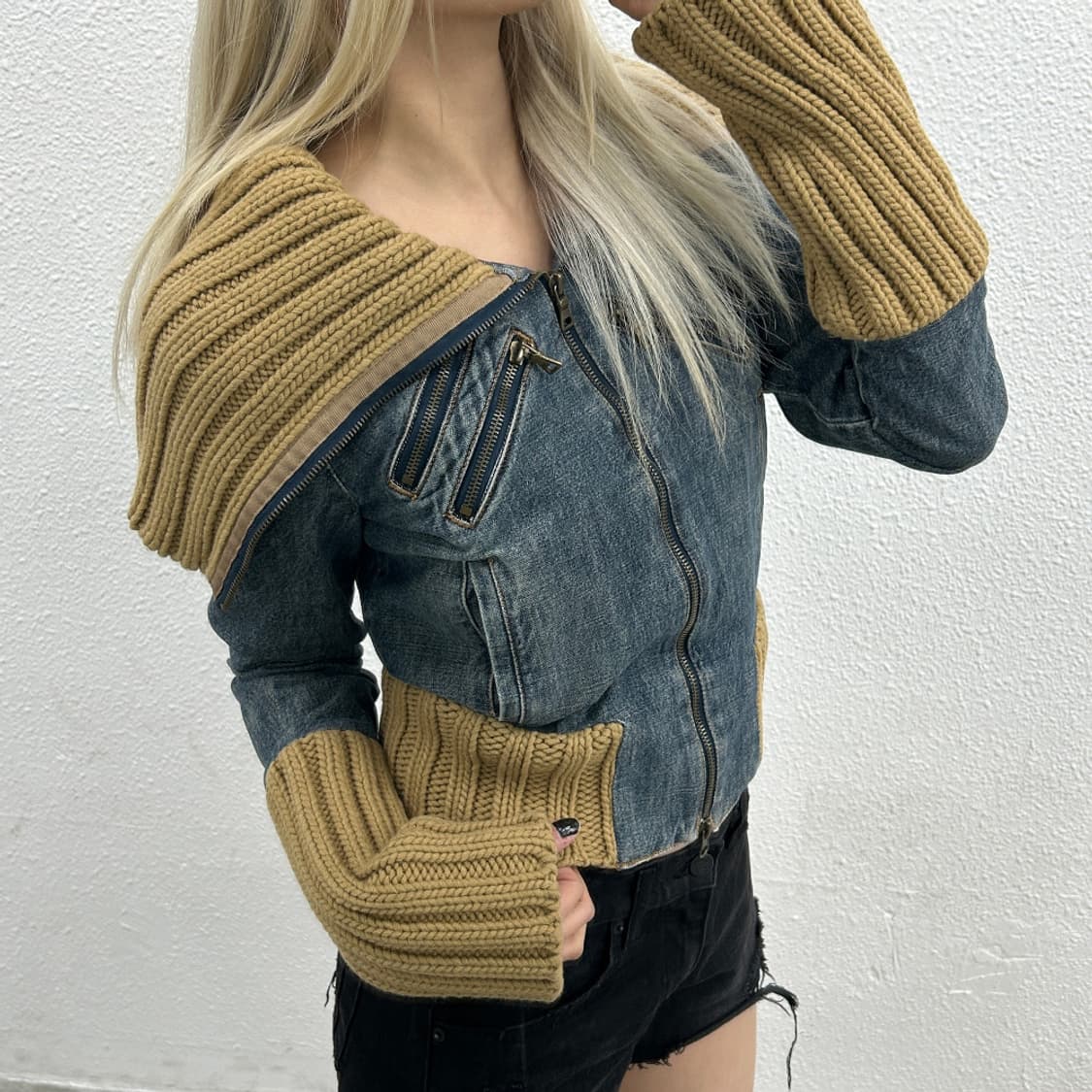 게스 베이지 니트 카라 데님 자켓 XS 상품이미지2