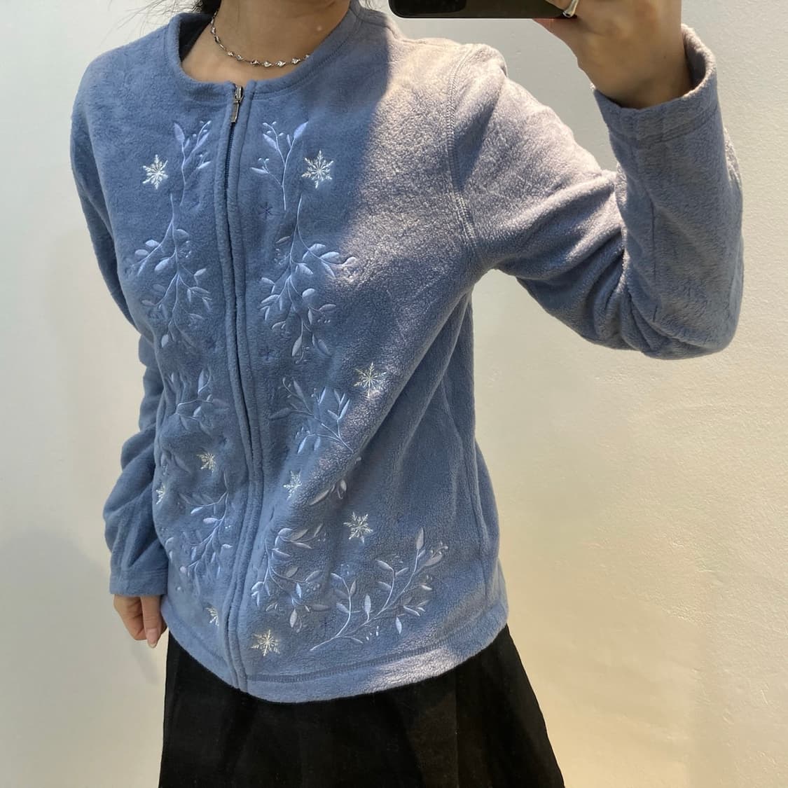 플라워 자수 포인트 플리스 집업 상품이미지2