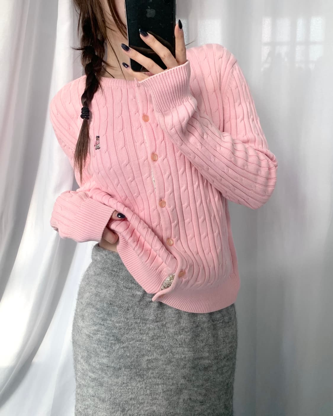 Teenie Weenie 티니위니 베어로고 베이비핑크 케이블 코튼 가디건 상품이미지7