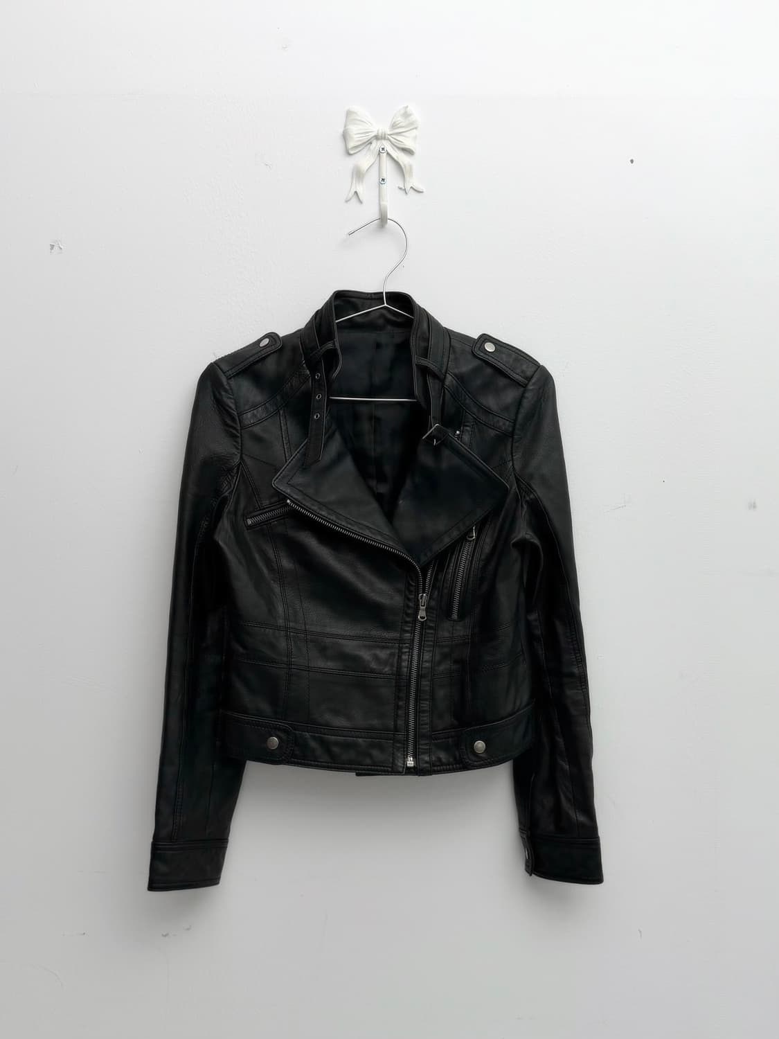 블랙 슬림 레더 라이더 자켓 상품이미지5