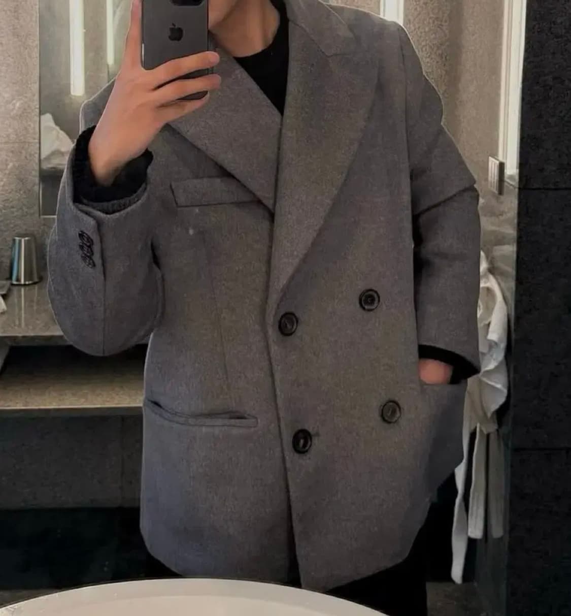 미우미우 miumiu 더블 브레스트 벨루어 자수 코트 44 그레이 상품이미지1