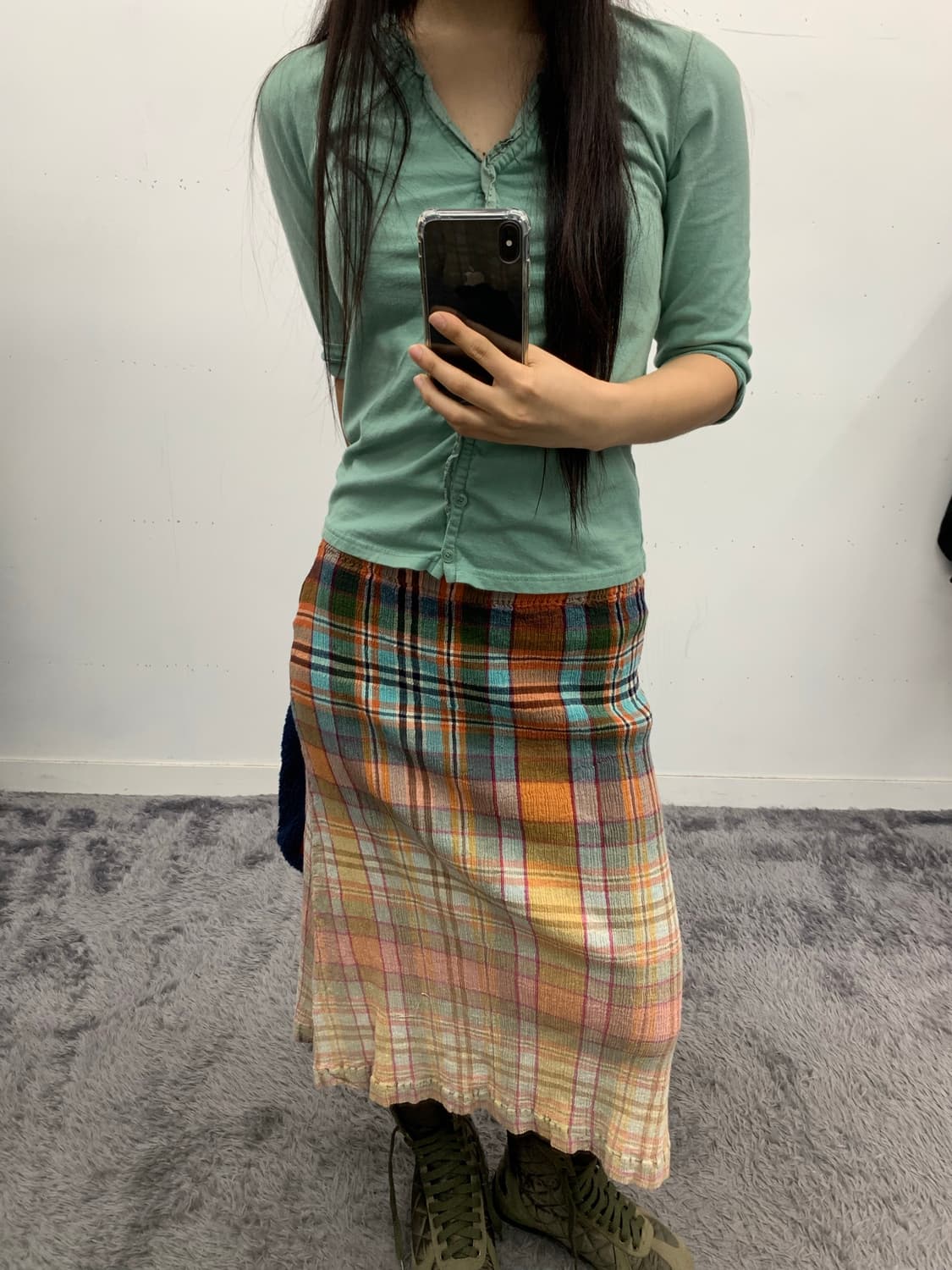 츠모리 치사토 체크 플리츠 롱스커트 상품이미지3