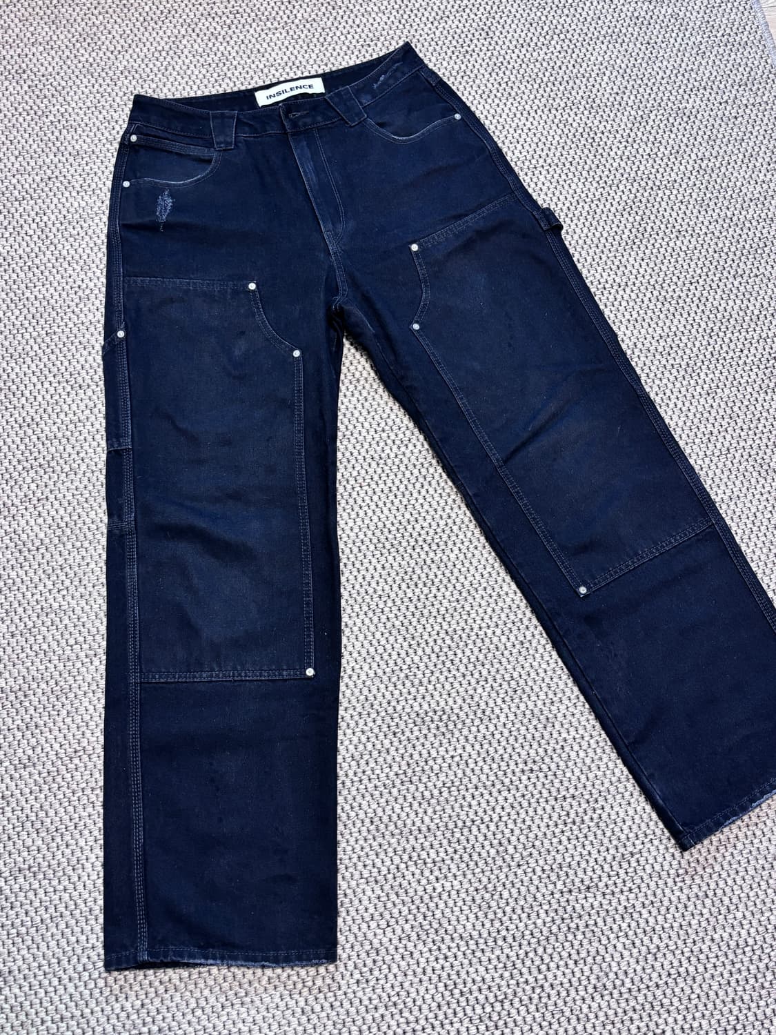 인사일런스 더블니 프론트 워크 데님 팬츠 블랙 s 상품이미지2