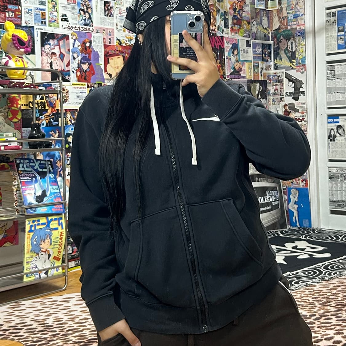 나이키 화이트 스트링 스우시 블랙 후드집업 상품이미지2