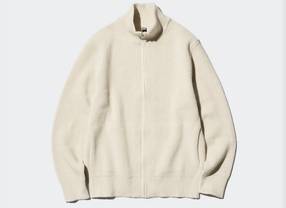 유니클로 미들게이지 풀집스웨터 베이지 니트 가디건 XL 상품이미지1