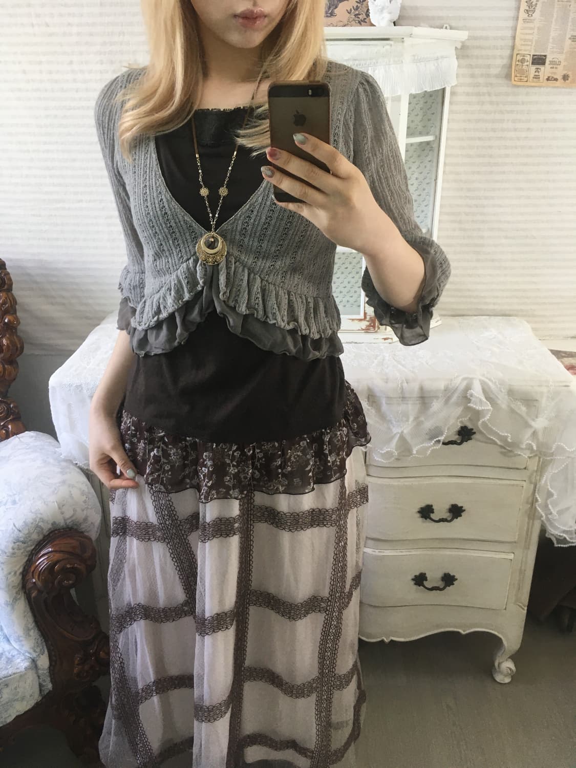 Rosa cherry 로사체리 카키그레이 프릴 볼레로 가디건 상품이미지4