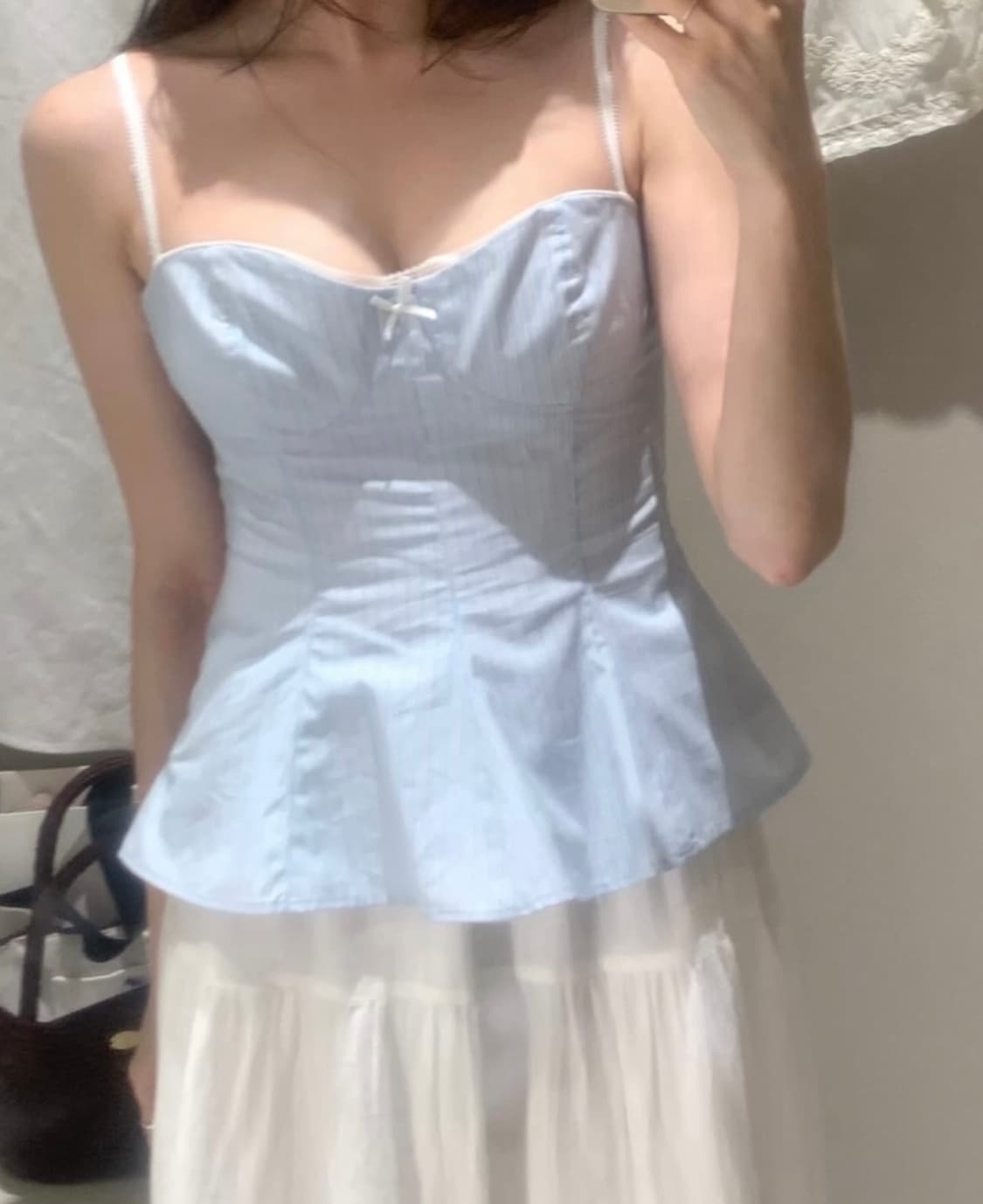 ZARA 자라 리본 매듭 페플럼 포플린 탑 소라, 자라 레이스 탑 상품이미지1