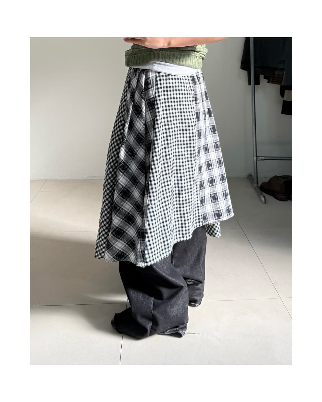 빈티지 언발 체크 스커트 상품이미지2