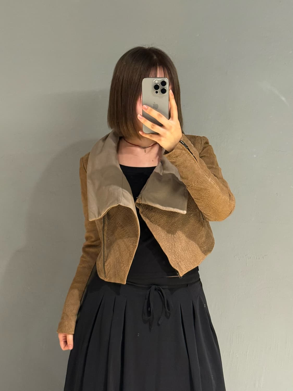 Donna Karan drape collar leather jk 상품이미지3