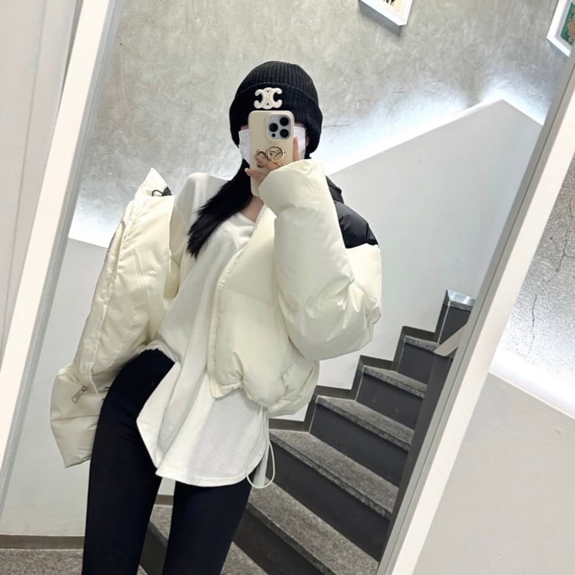 배색 후드 패딩 상품이미지1