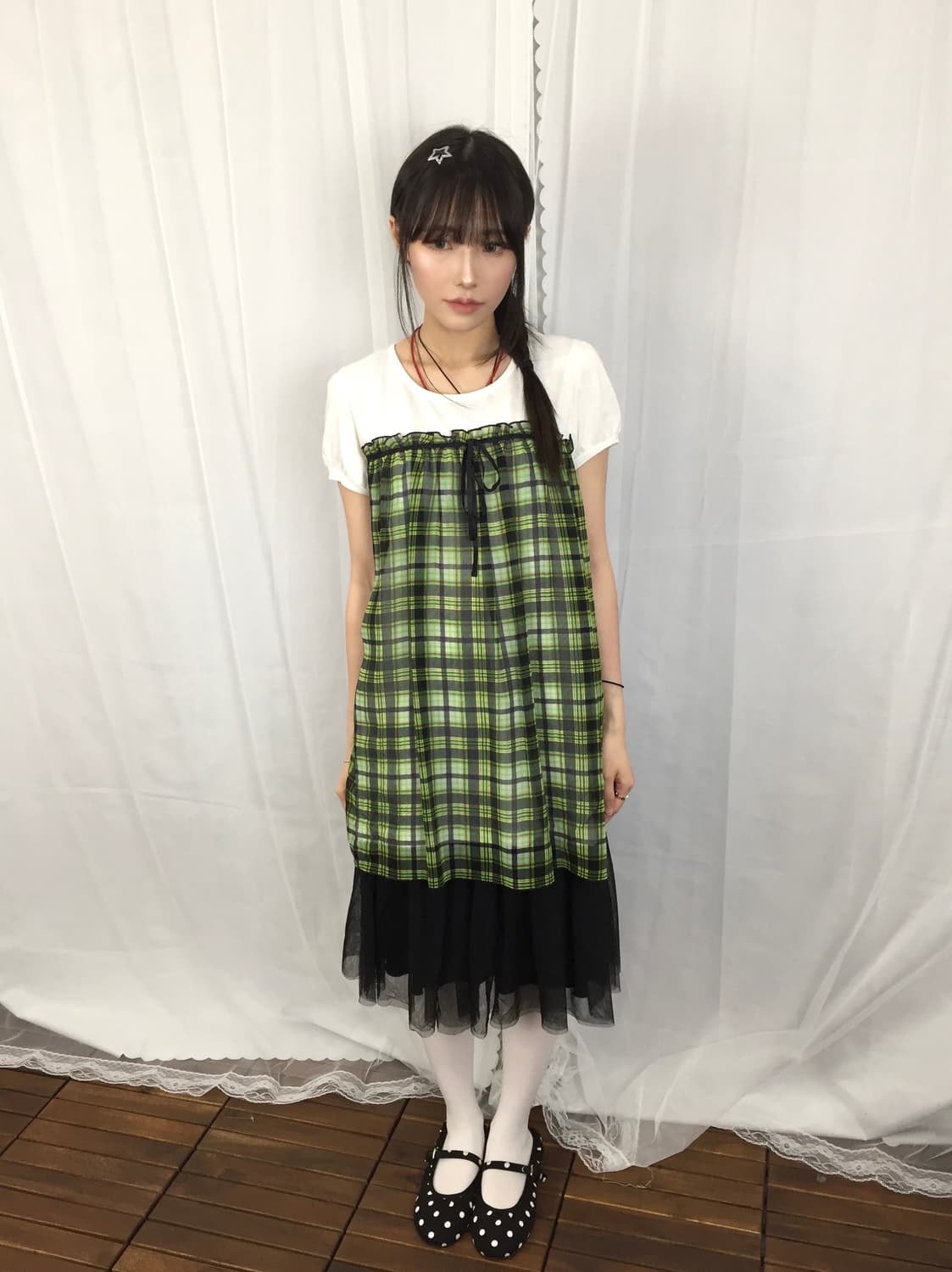Cranbrook Green Plaid Puff Sleeve Tee 상품이미지1