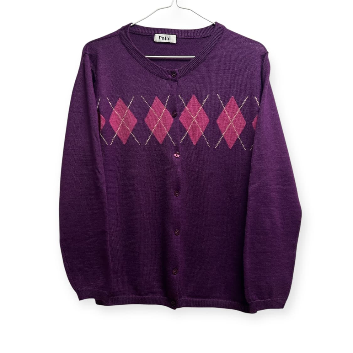 일본빈티지 퍼플 아가일 니트가디건 상품이미지1