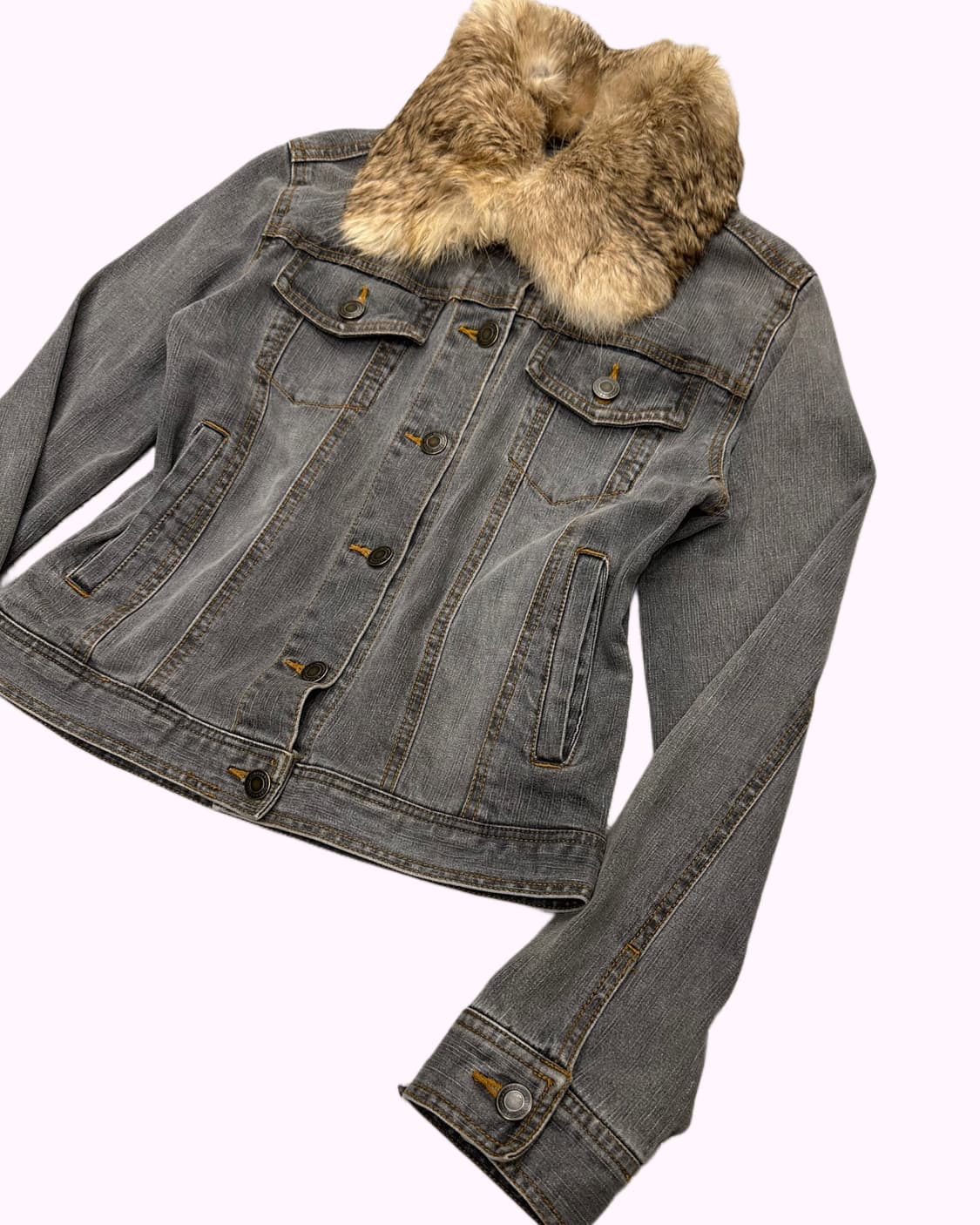 fur collar grey denim jacket 상품이미지2