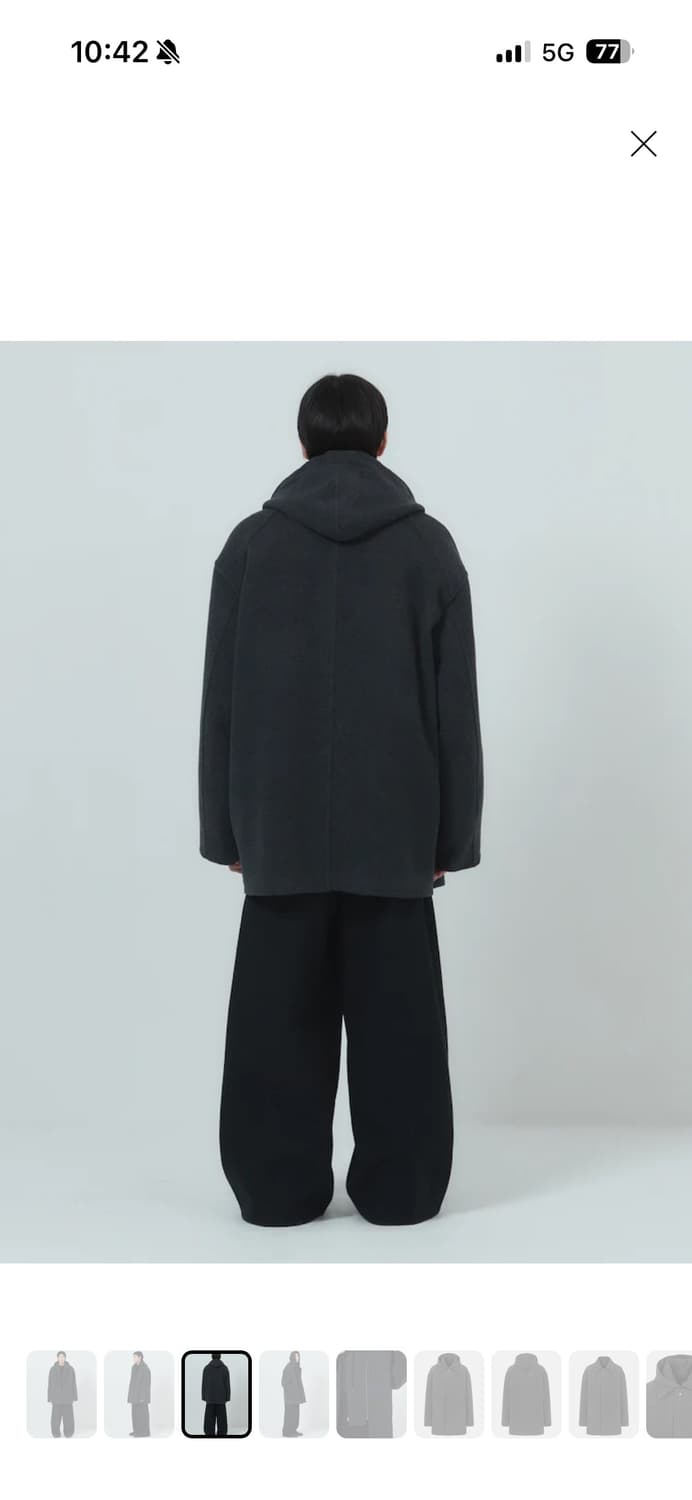 준지 울 캐시 후드 레이어드 미디 코트 - 그레이 상품이미지4