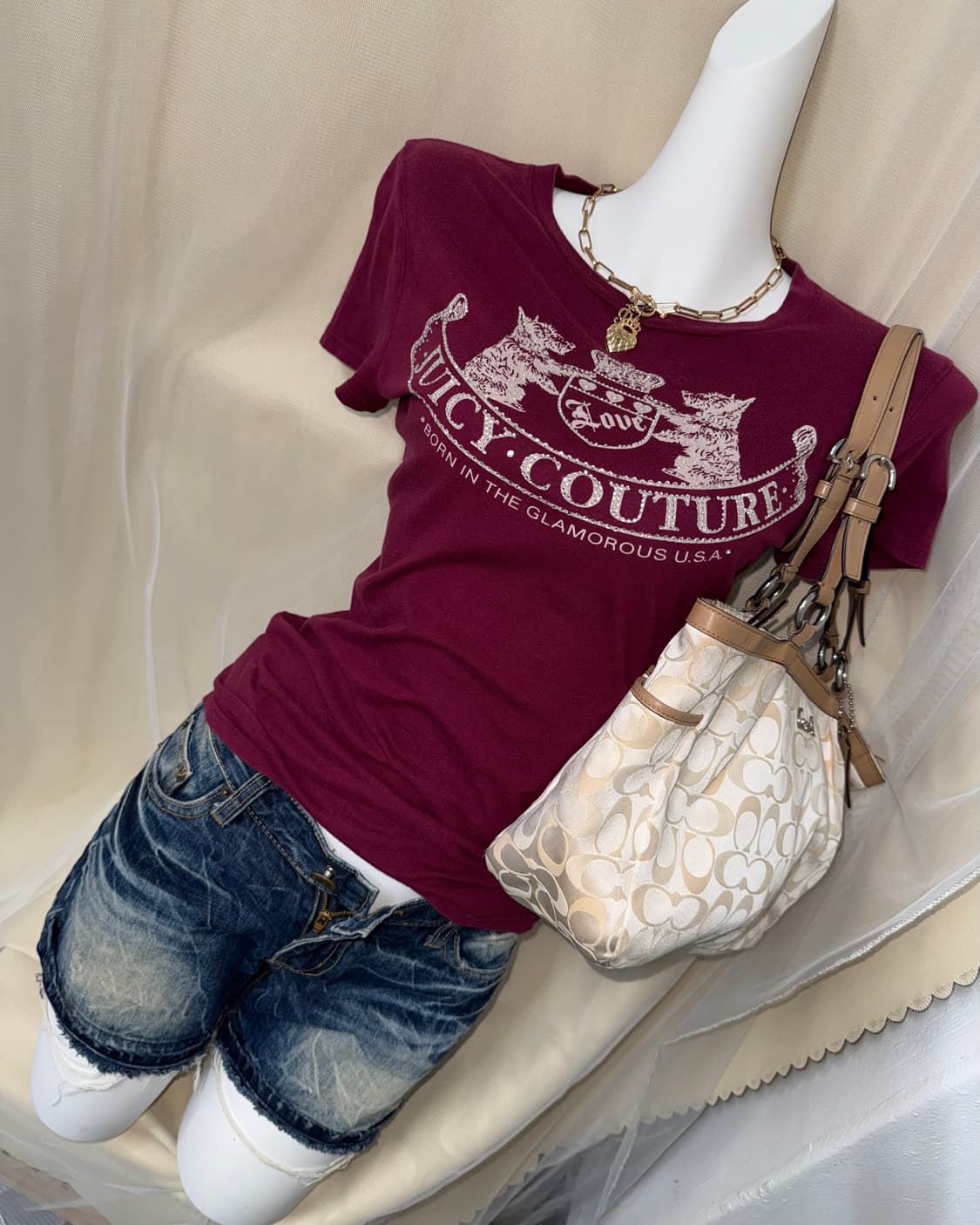 S Juicy Couture 00's 쥬시꾸뛰르 와인 반팔 티셔츠 상품이미지1