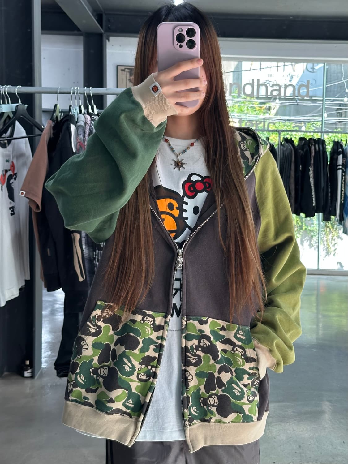 베이프 마일로 배색 카모 투웨이 후드집업 상품이미지1