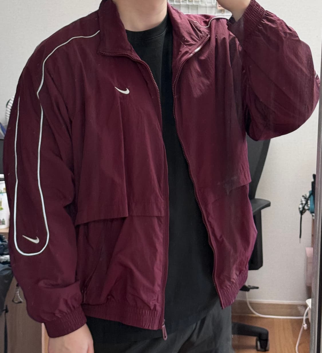 착샷o) 나이키 NSW 솔로 스우시 우븐 트랙자켓 버건디 바람막이 XXL 상품이미지4