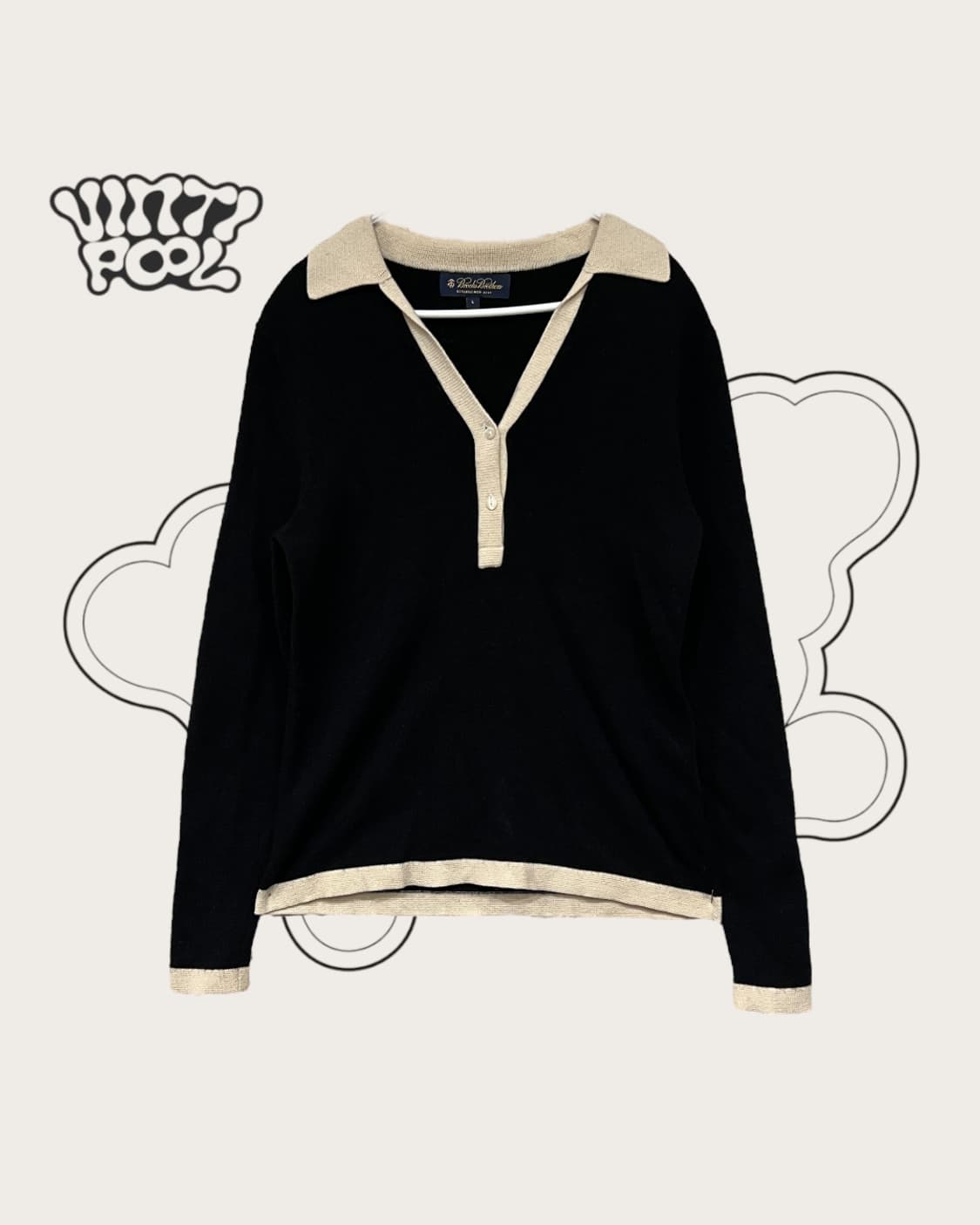 브룩스 브라더스 울캐시미어 오픈카라 니트 L (w) 블랙 상품이미지1