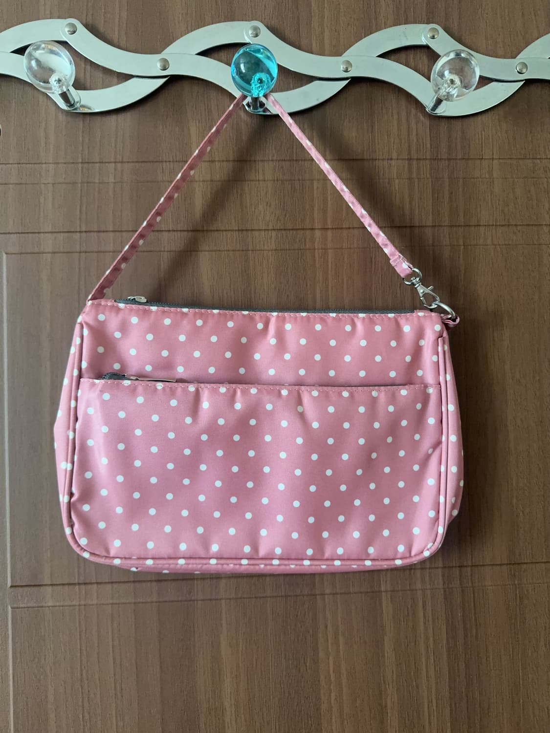 일본 빈티지 모리걸 하구미 도트 무늬 핑크 파우치 핸드백 모리 가방 상품이미지1