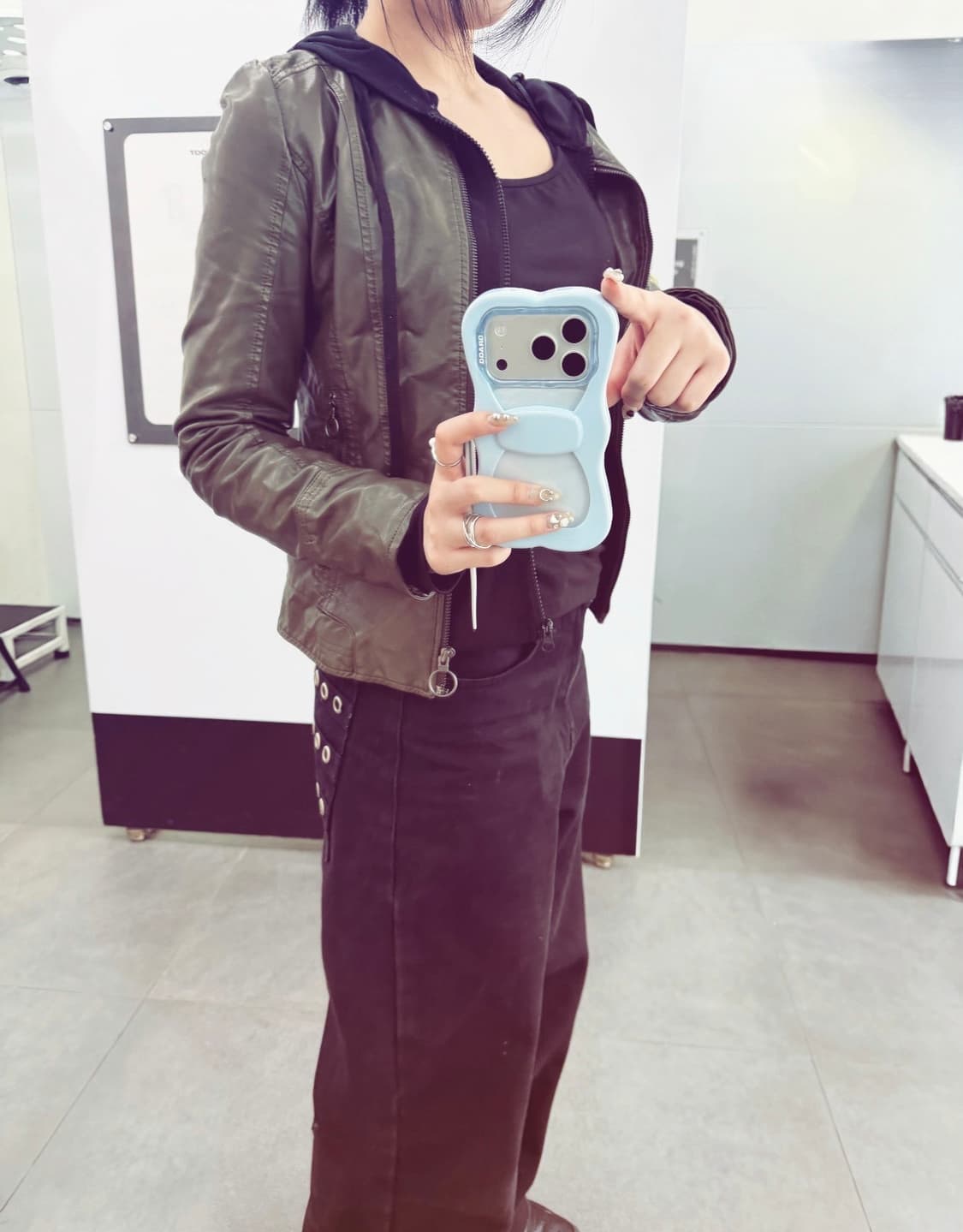 빈티지 카키 레더자켓 상품이미지4