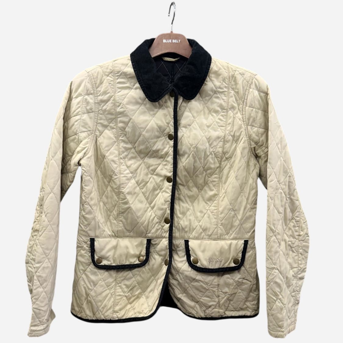 바버 코듀로이 카라 퀼팅자켓 기모안감 투포켓 금장단추 디테일 아이보리 상품이미지1