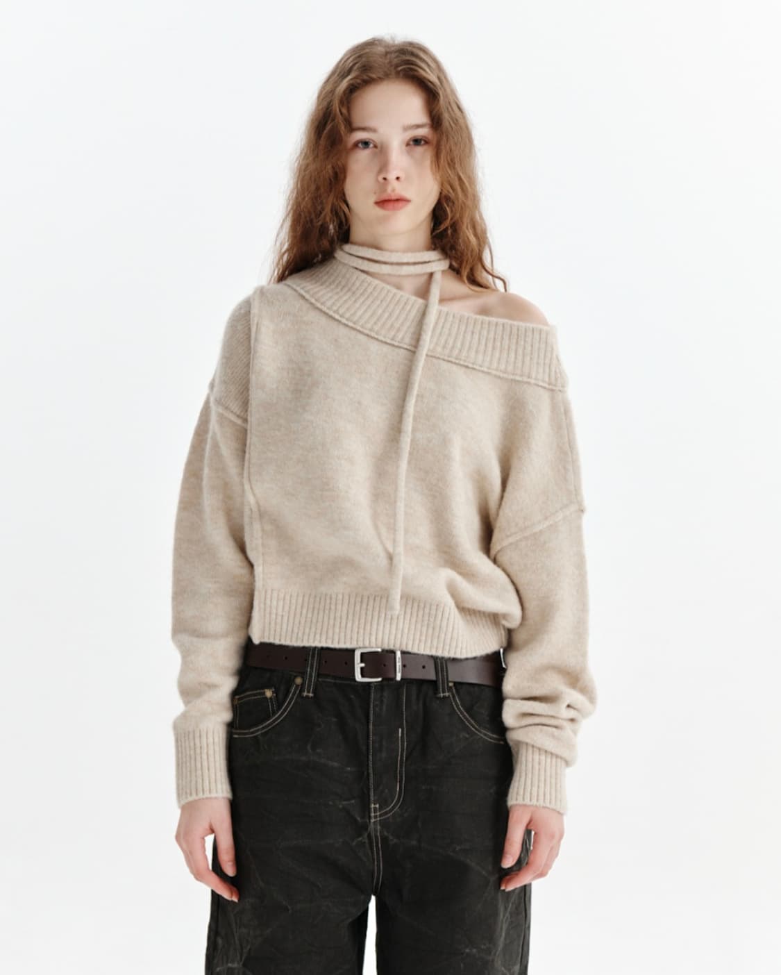 마뗑킴 오프숄더 베이지 니트 상품이미지1