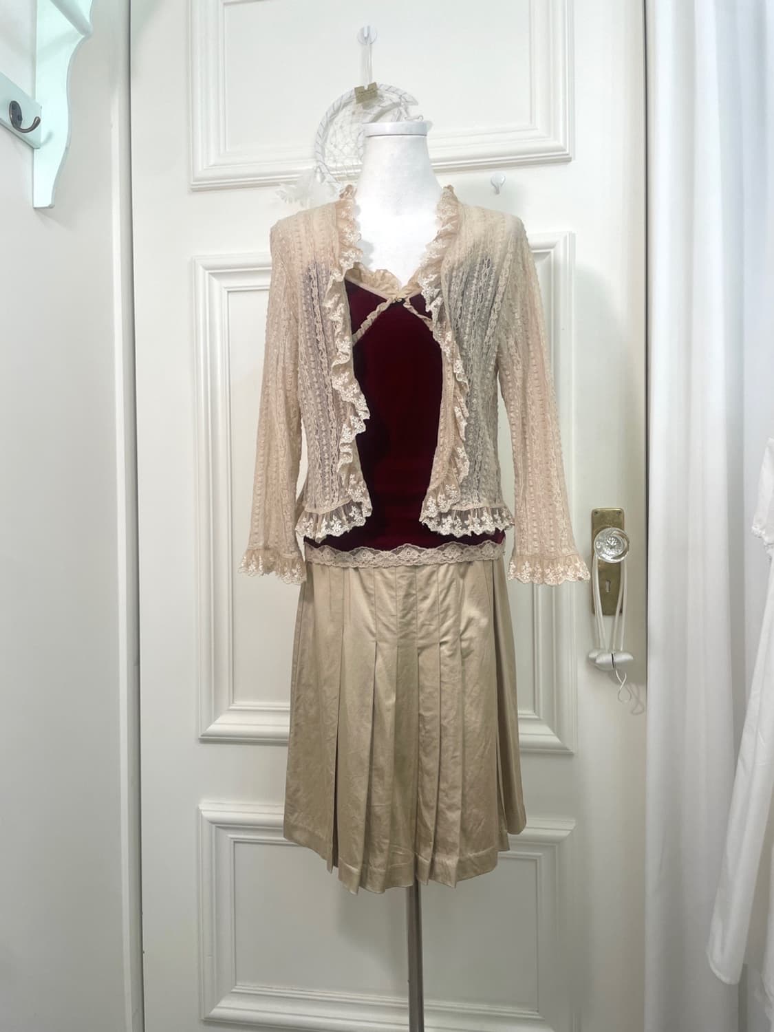 beige viscose cotton pleats midi skirt 상품이미지6