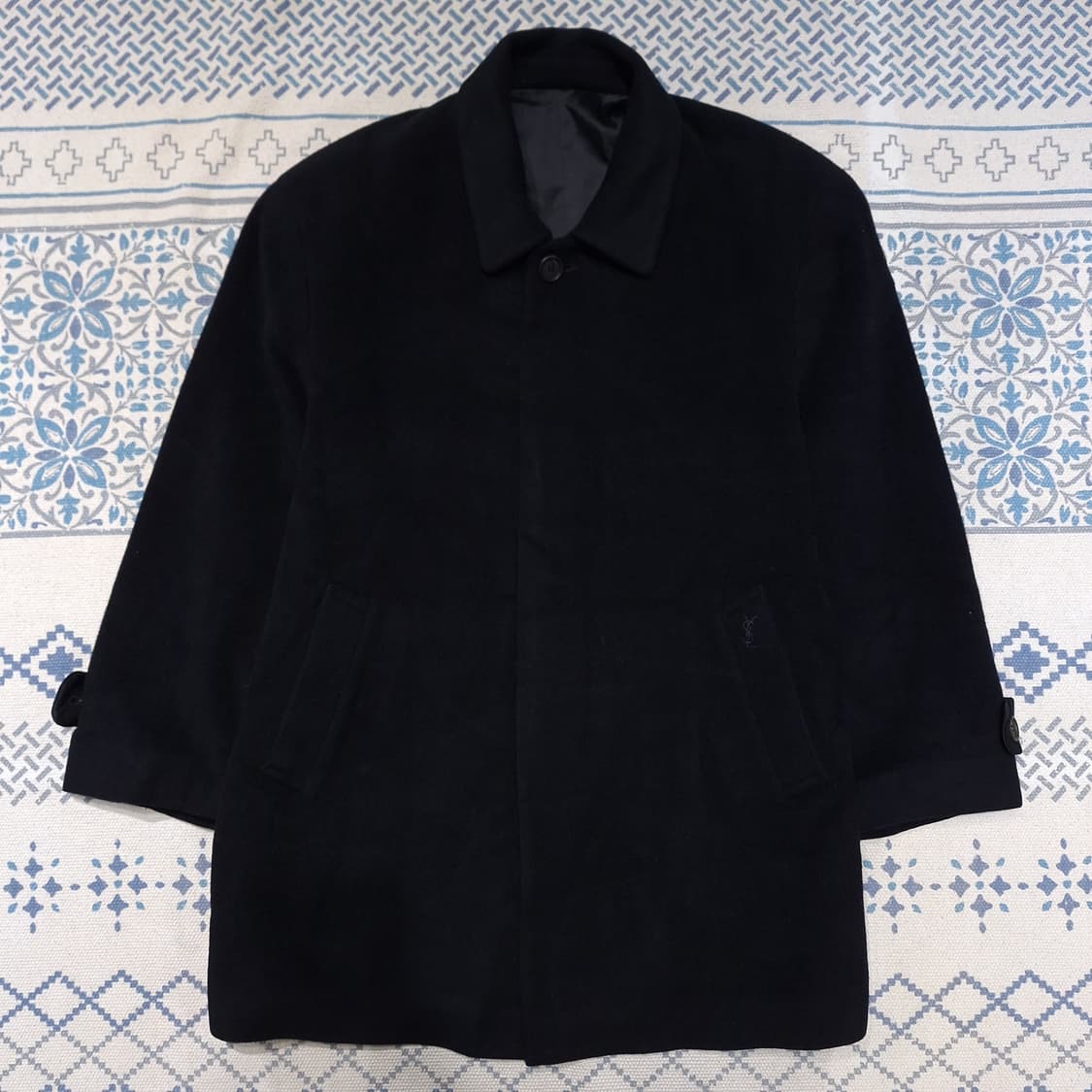 YSL 입생로랑 뿌르옴므 블랙 로고 히든버튼 울 앙고라 싱글코트 반코트 상품이미지3