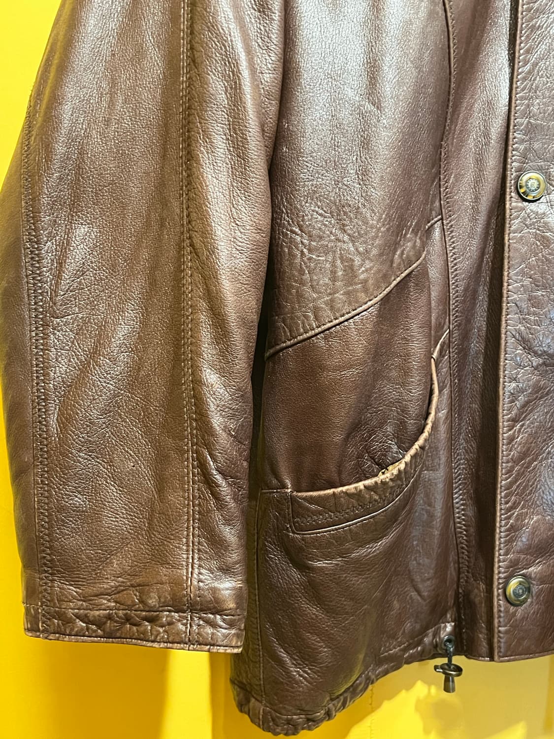 천연가죽 하이넥 레더 자켓 브라운 상품이미지4