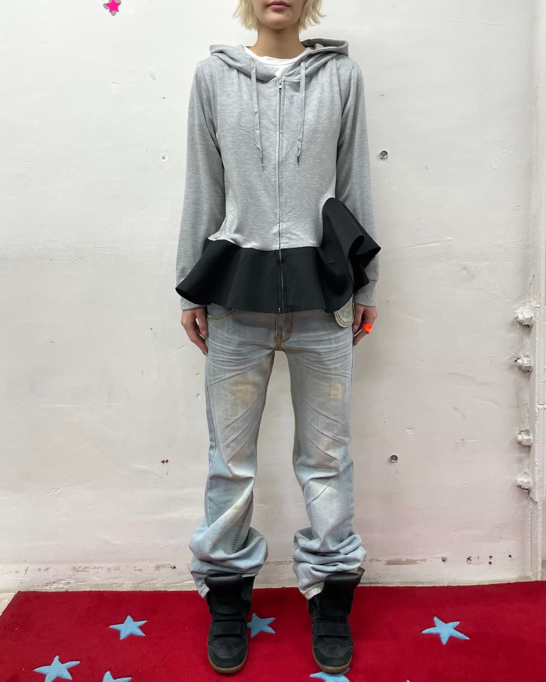 Black lace gray hooded zip-up  상품이미지5