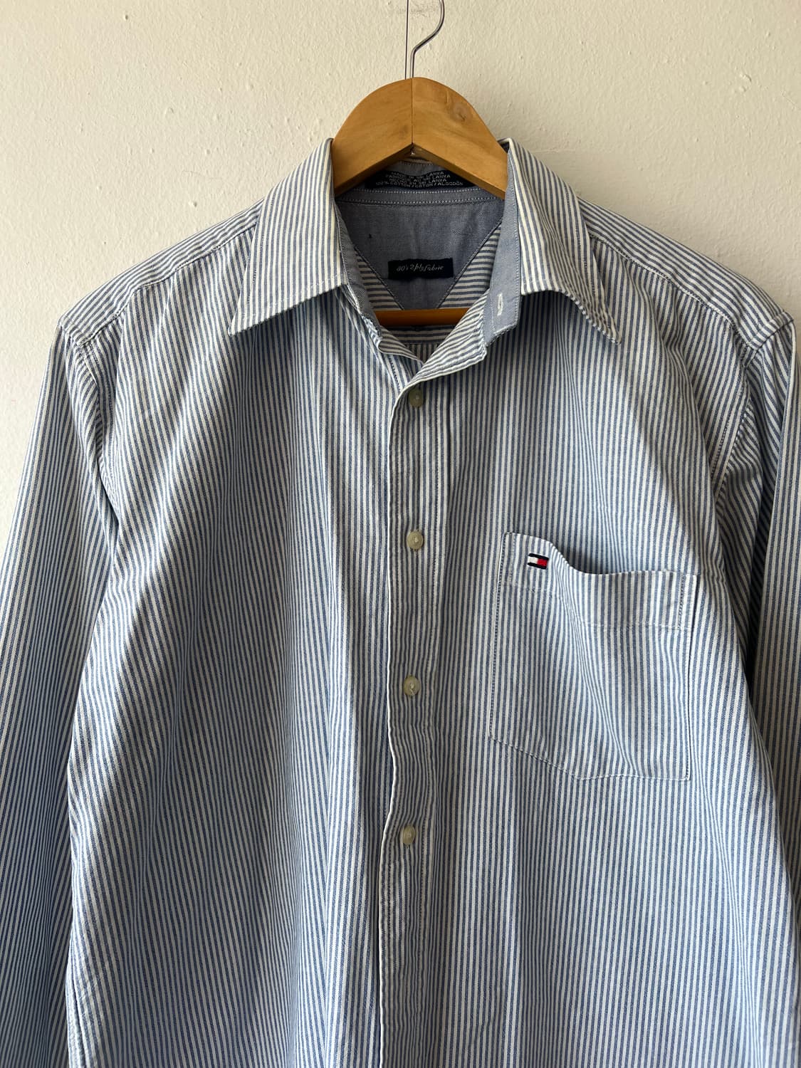 타미힐피거 남성 블루 스트라이프 코튼긴팔셔츠 상품이미지1