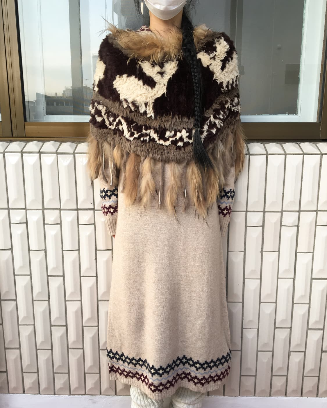 Nordic pattern hood knit onepiece 상품이미지7
