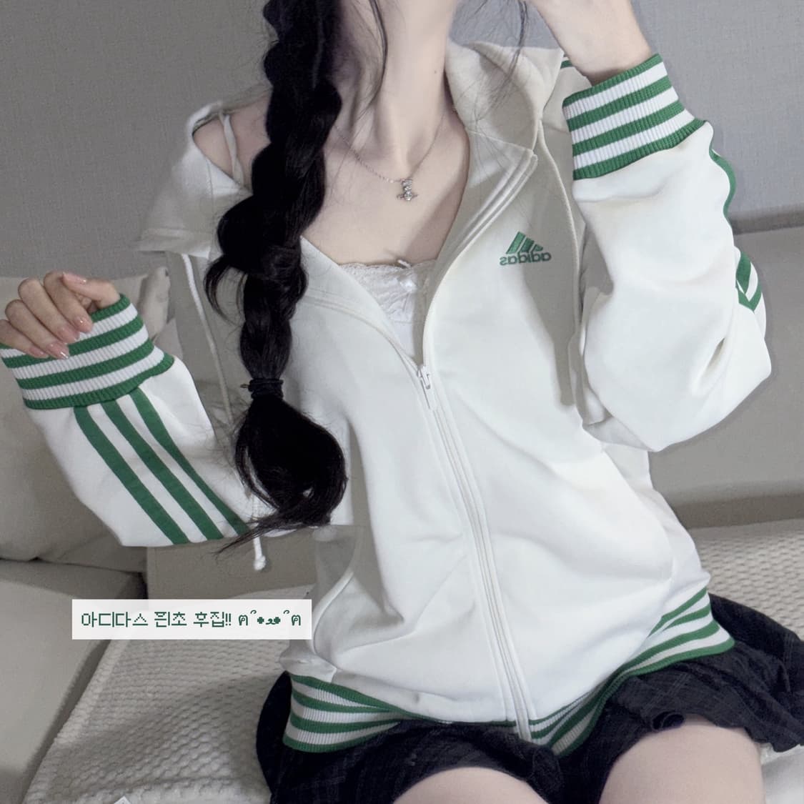 🐰아디다스 화이트 그린 흰초 데일리 후드집업🤍 상품이미지1