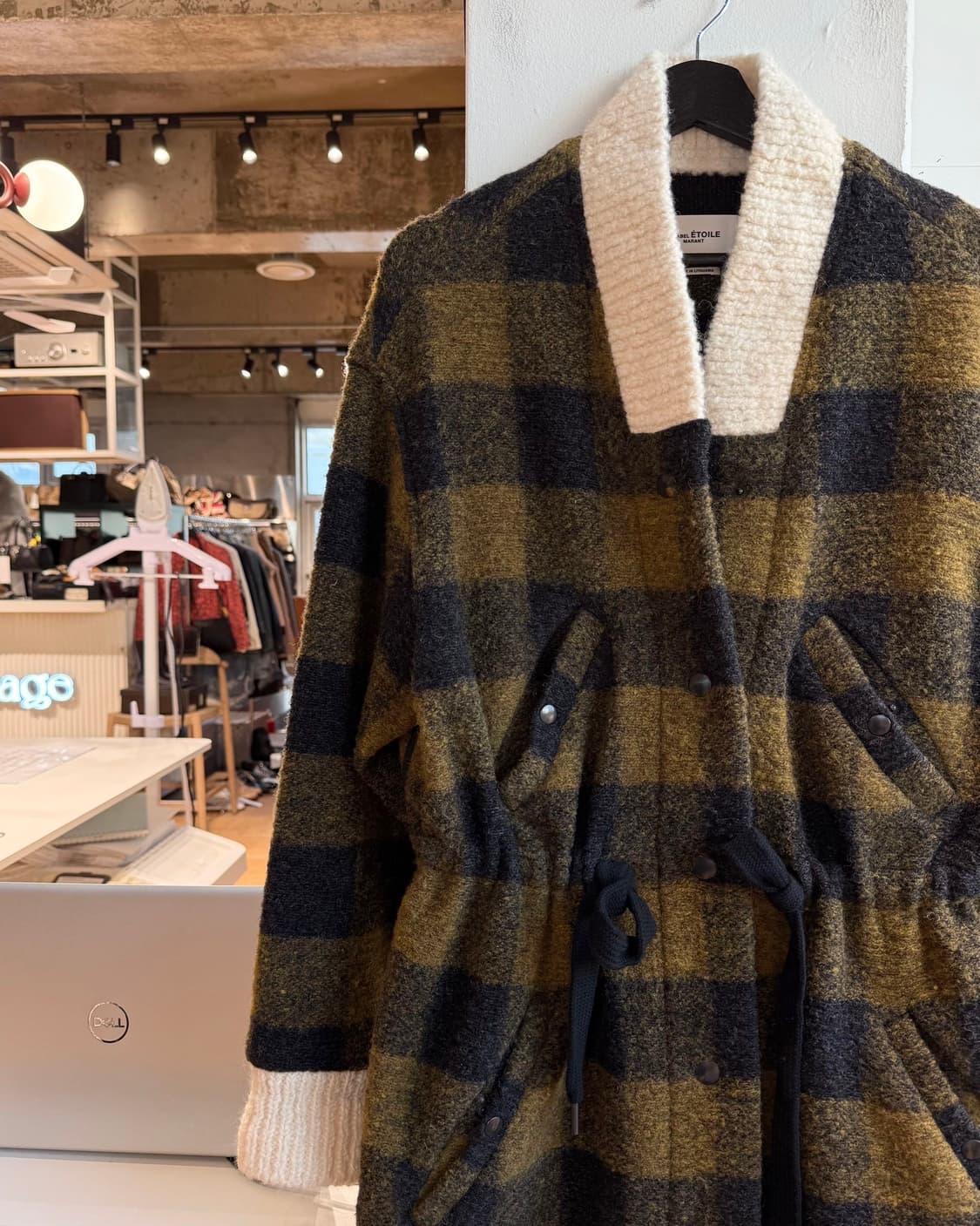 이자벨마랑 딥옐로우 체크패턴 울 롱 코트  상품이미지4