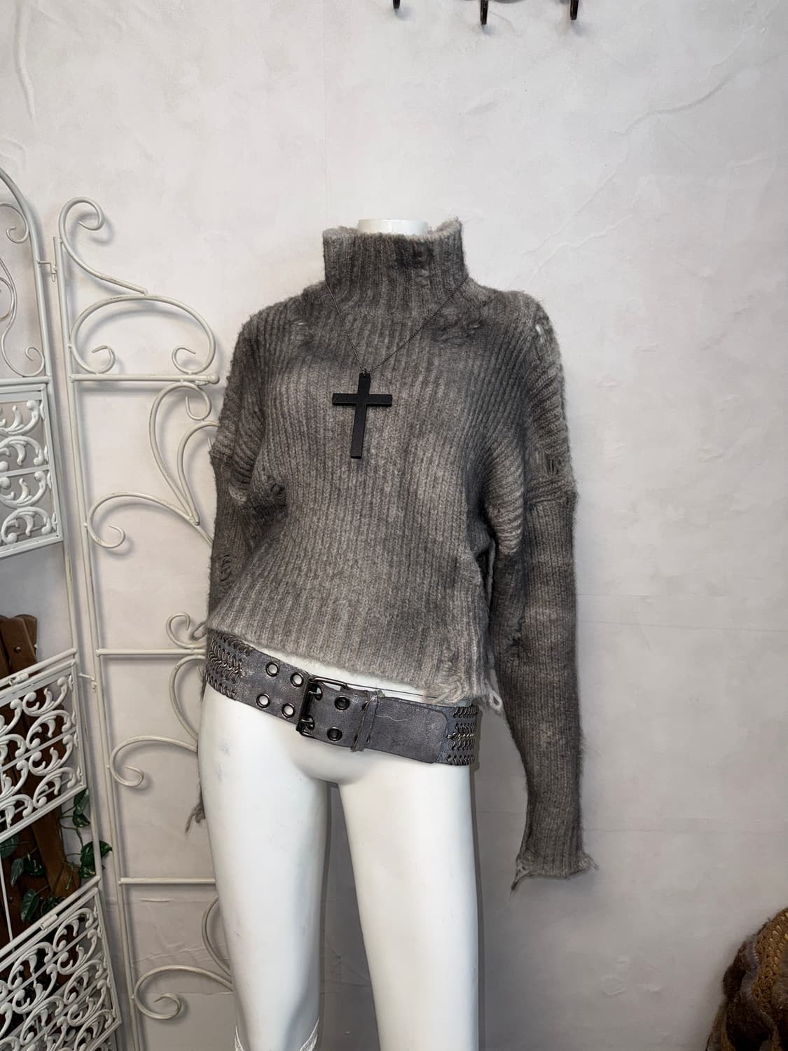 Ulkin spray turtleneck crop sweater_grey 상품이미지1