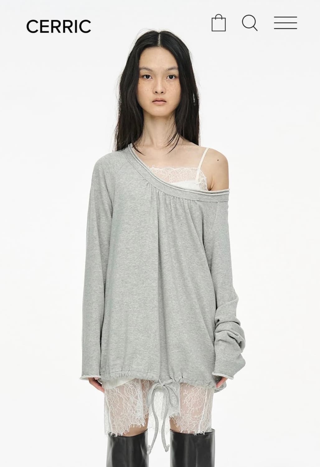 세릭 라운드 헴 스트링 탑 그레이 상품이미지1