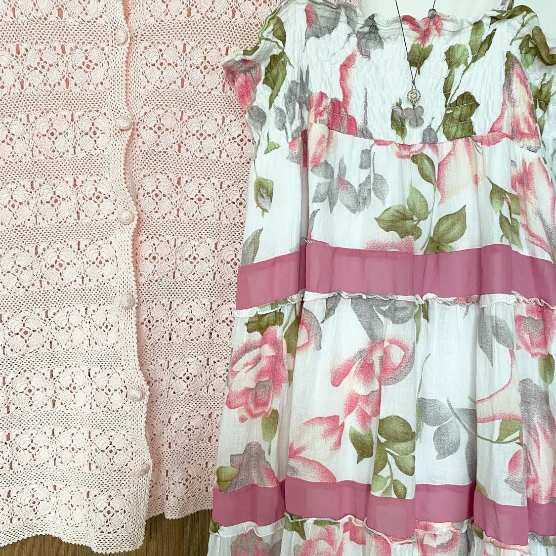 핑크 플라워 쉬폰 패치 원피스 상품이미지5