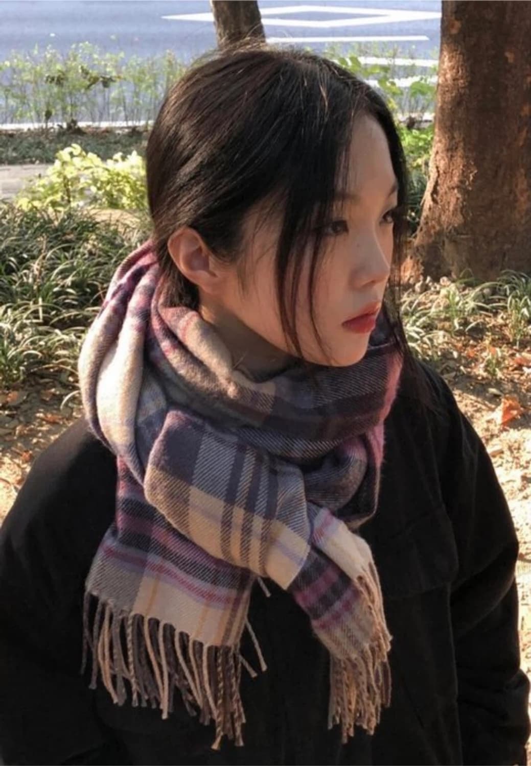 숍귀리 바이올렛 체크 머플러 상품이미지3