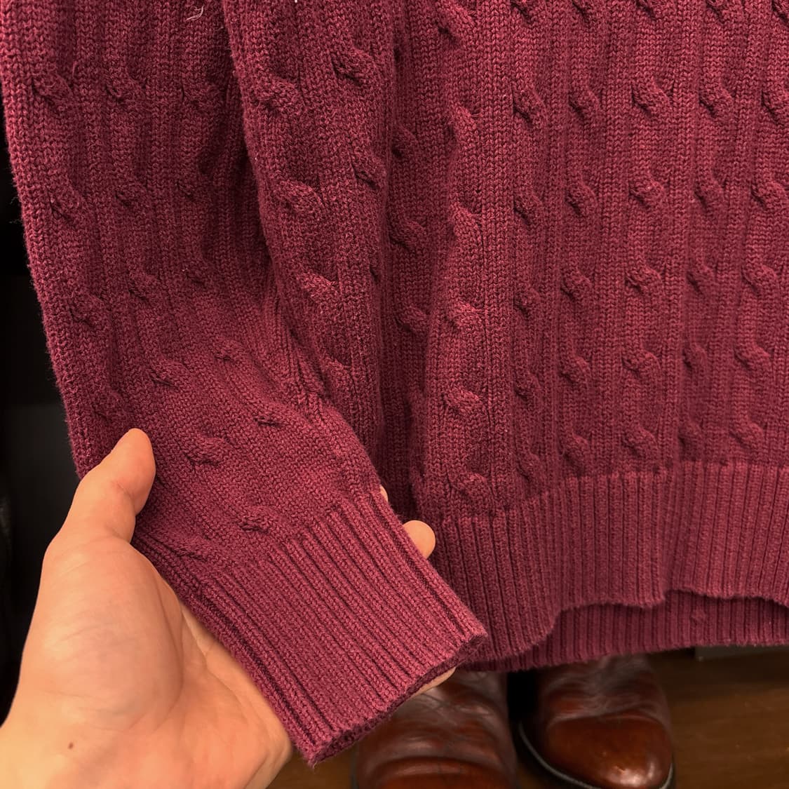 신형라벨 폴로 랄프로렌 크루넥 케이블 코튼니트 스웨터 버건디 N993 상품이미지5