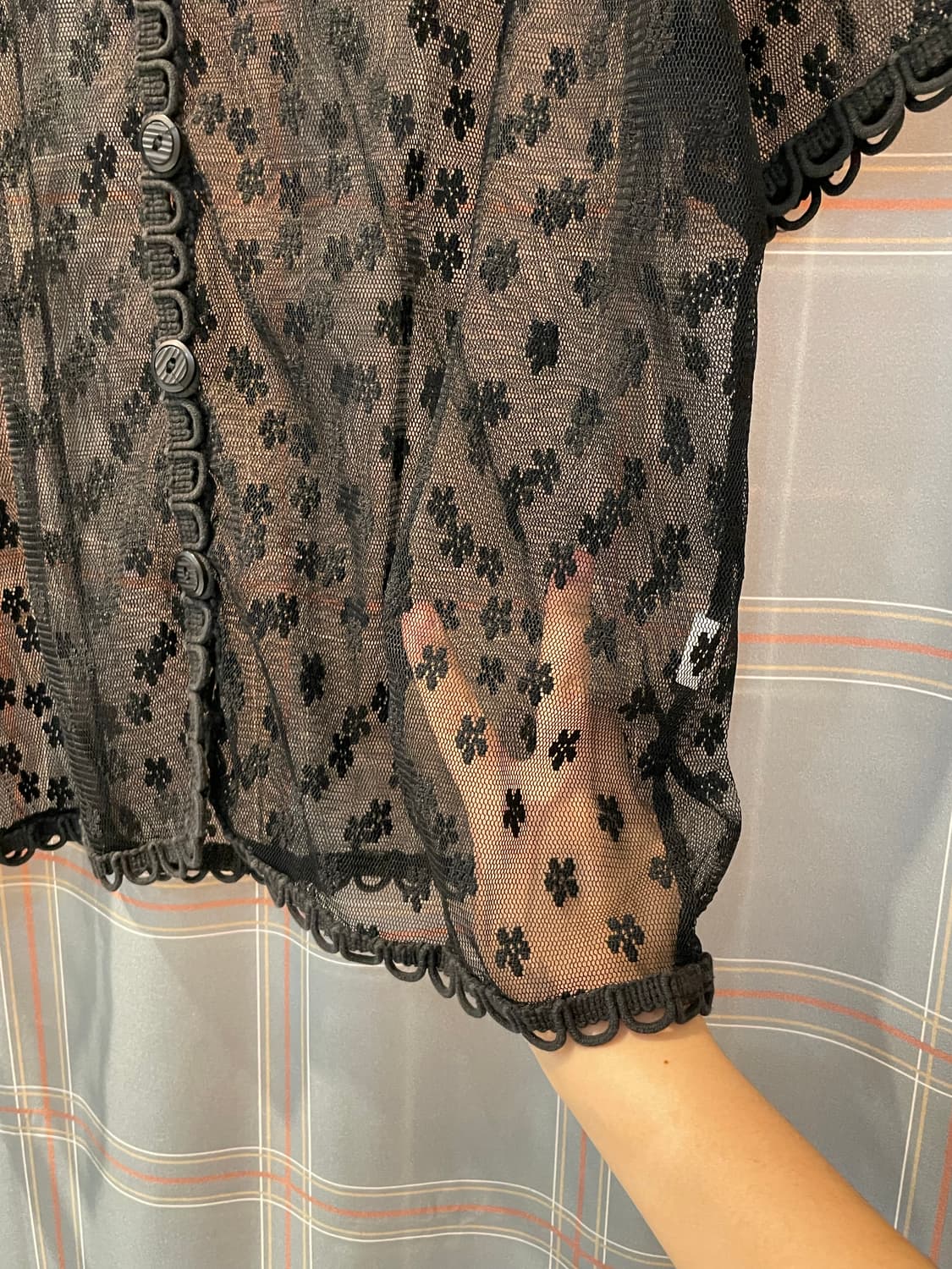 일본빈티지 블랙 레이스버튼가디건 상품이미지3