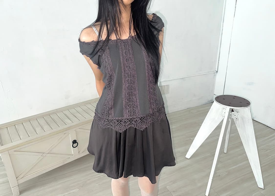 Deep Brown Satin Flare Mini Skir 상품이미지10