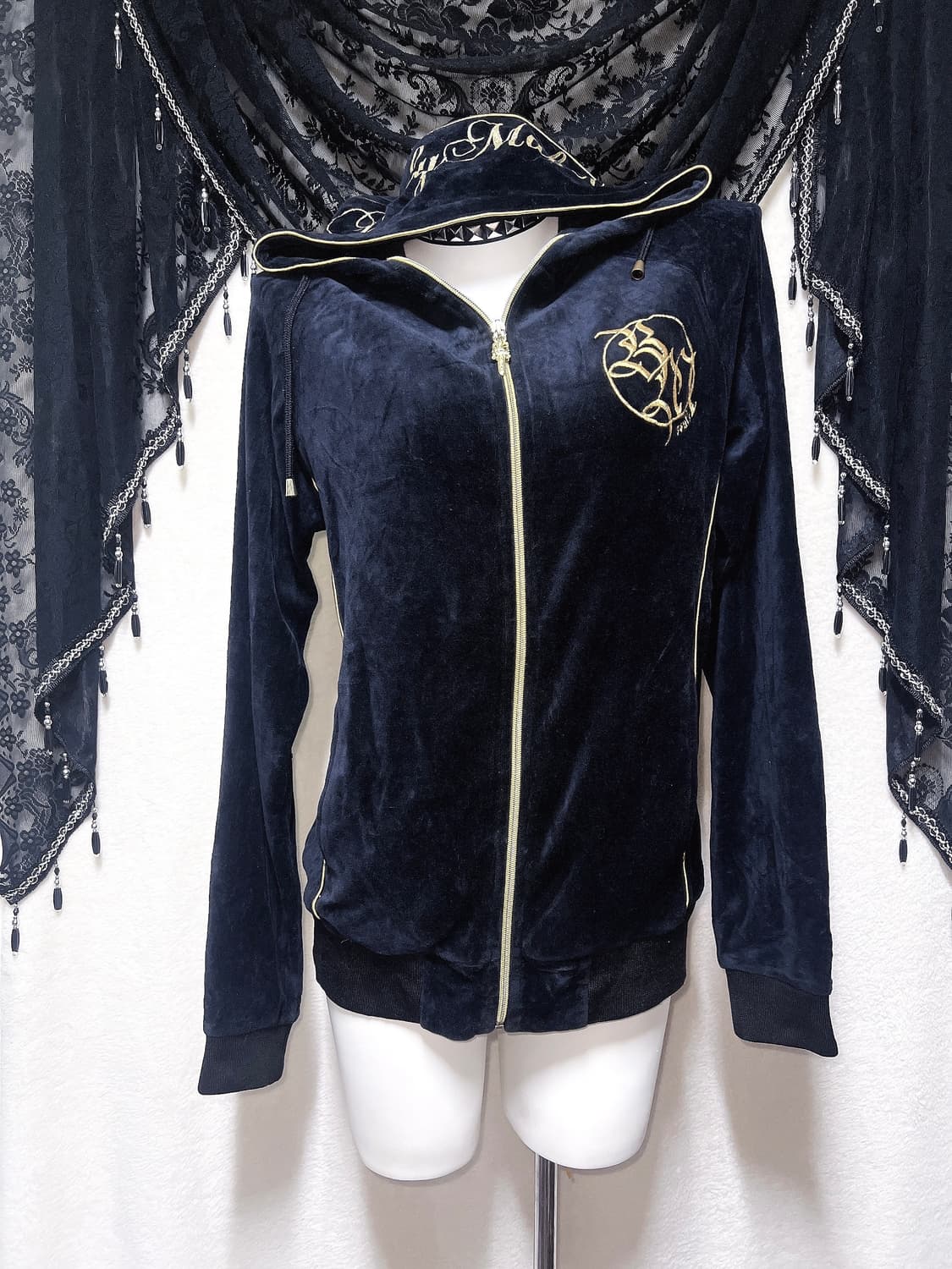 벨벳 후드집업 저지 고스 펑크 y2k 와투케 오네갸루 글리터 그런지 핀터 상품이미지7