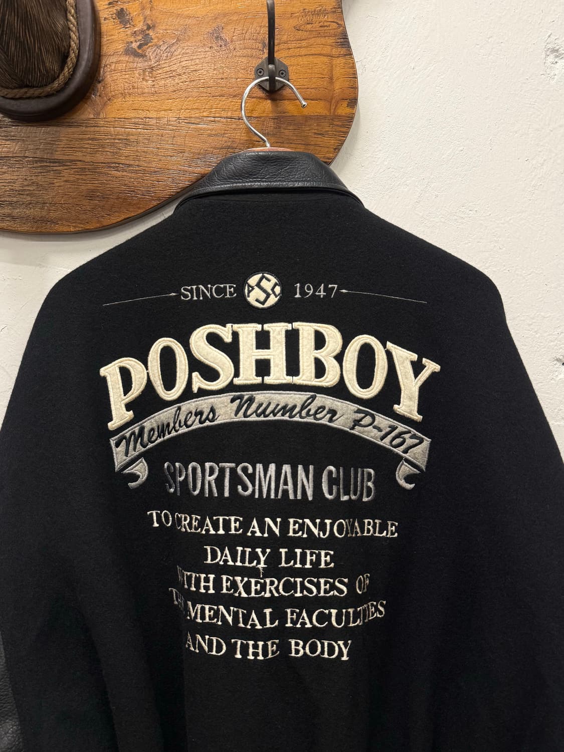 XL) POSHBOY Leather Arm Varsity Jacket 상품이미지2