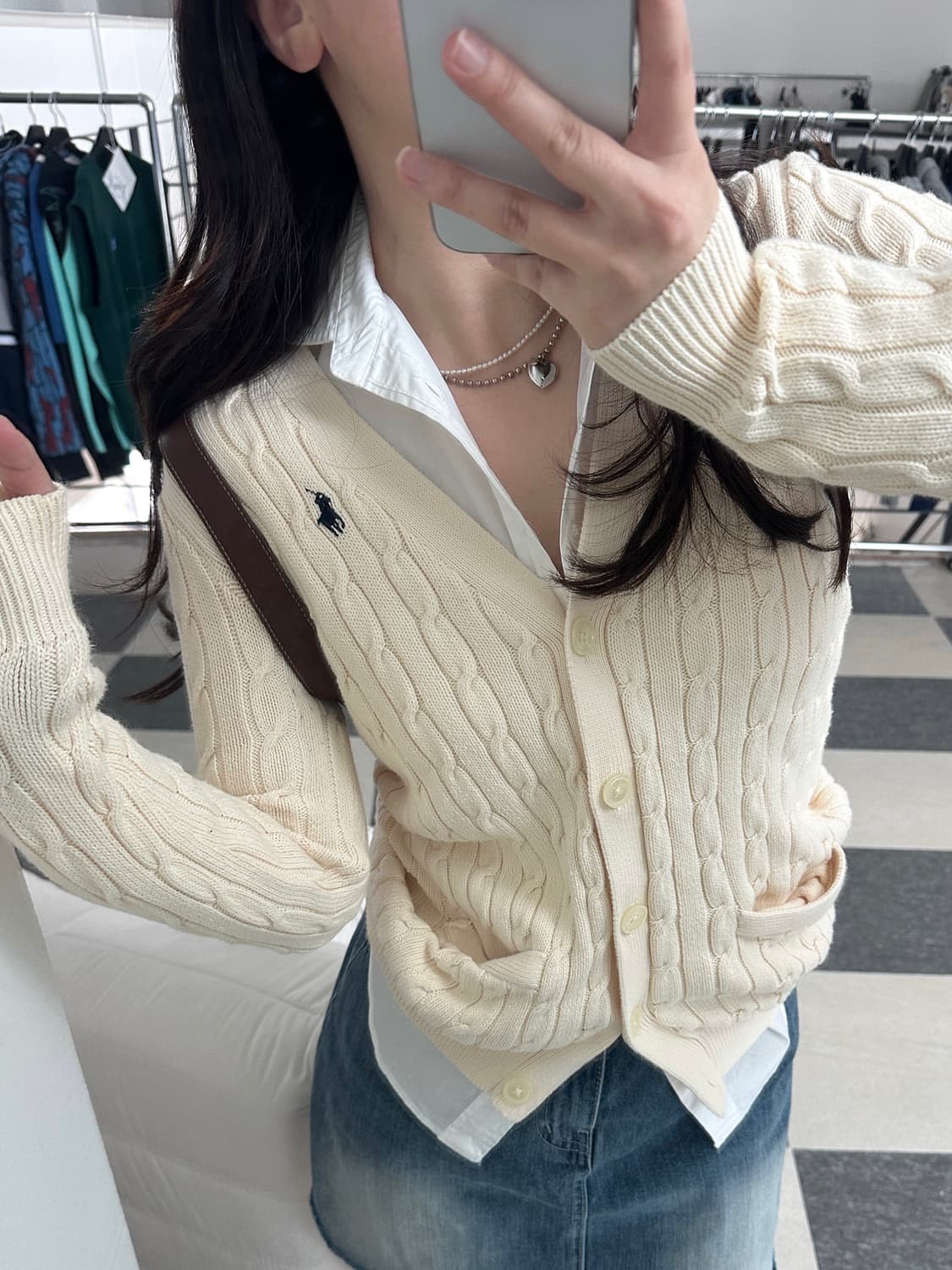 폴로 랄프로렌 아이보리 V넥 케이블 니트 가디건  상품이미지1