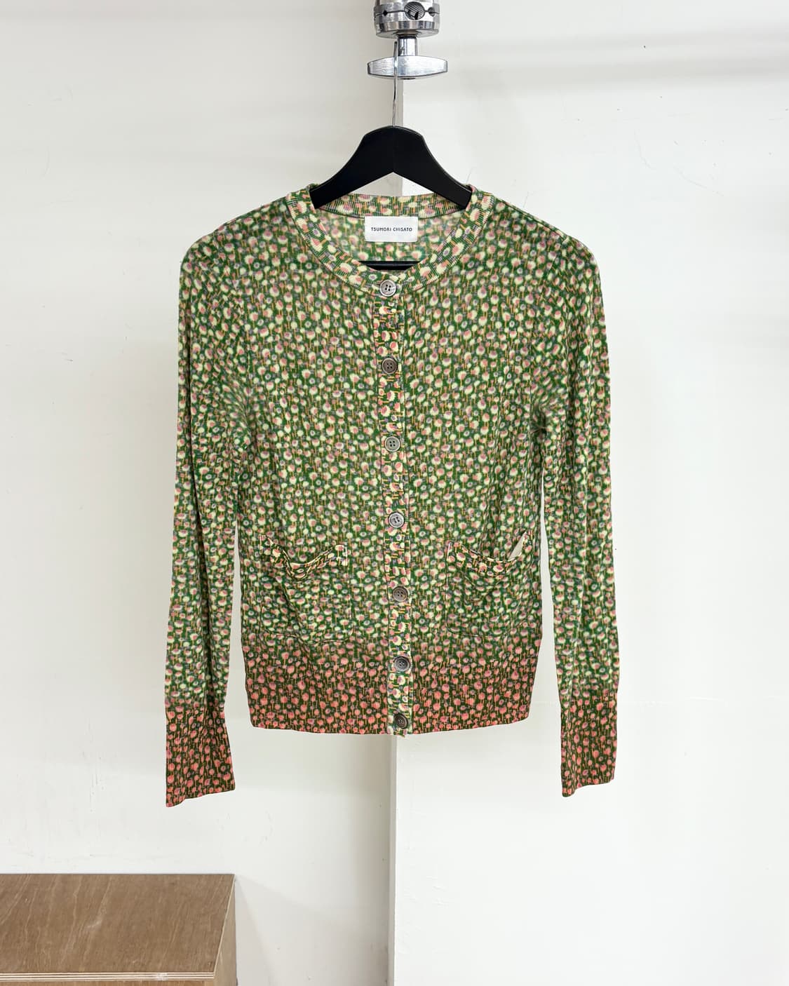 츠모리 치사토 그린 플로럴 울 가디건 상품이미지1
