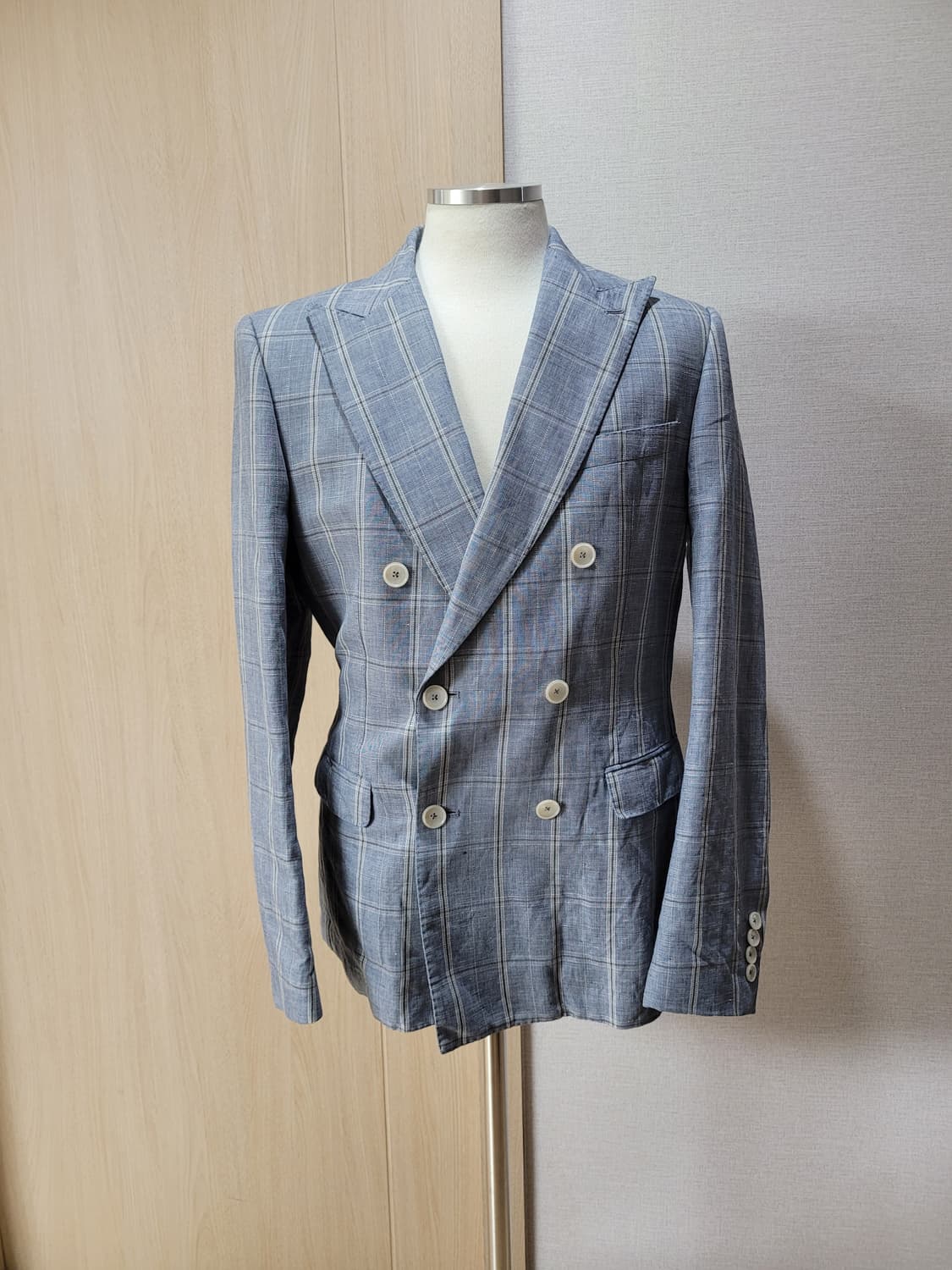 자라맨 ZARAMAN 린넨 체크 더블자켓 100 스카이블루 상품이미지1