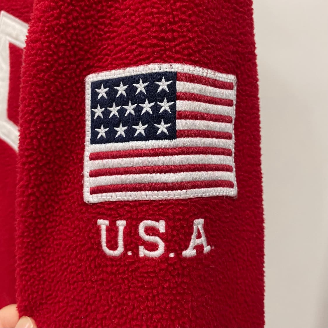 폴로 랄프로렌 신형 스펠아웃 성조기 플리스 후드 레드 상품이미지4