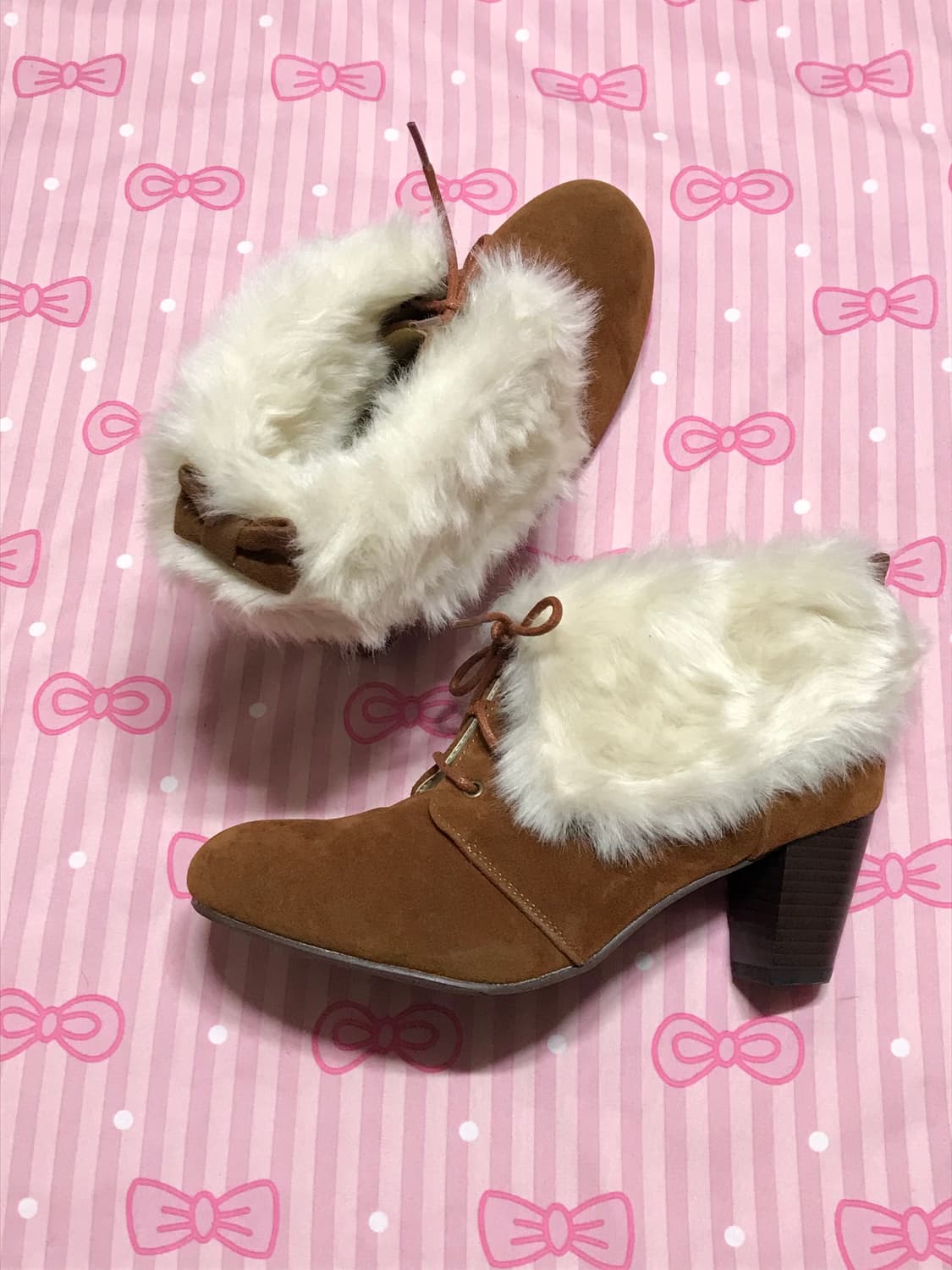 라떼갸루 퍼 리본 앵클부츠 오네 히메 샤이루 상품이미지1